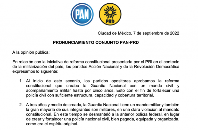 Suspenden temporalmente PAN y PRD alianza legislativa con el PRI