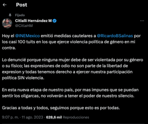 La Senadora Citlalli Hernández denunció al magnate Ricardo Salinas Pliego por violencia de género