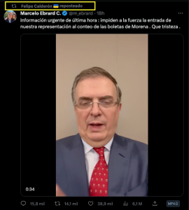 Felipe Calderón dio RT a las publicaciones donde Marcelo Ebrard se queja del proceso de Morena