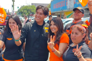 Alejandra Barrales y Leonardo Camacho, candidatos de Movimiento Ciudadano a senadora y diputado local por el Distrito X en la alcaldía Venustiano Carranza.