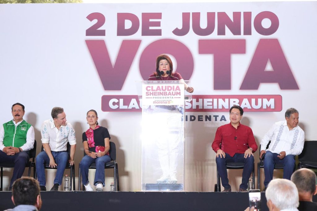 La abanderada de Morena, PT y Verde al Senado de la República, Mariela Gutiérrez Escalante.