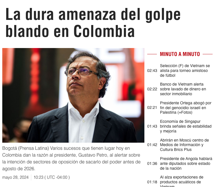 Gustavo Petro, presidente de Colombia, denuncia Golpe Blando para destituirlo