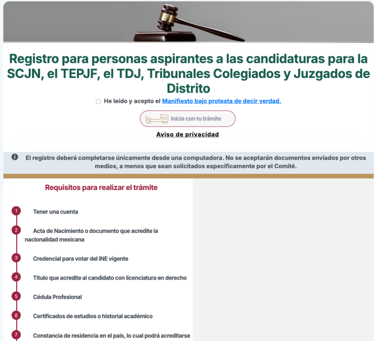 Cualquier egresado de la carrera de Derecho de universidades públicas o privadas podrá participar para el nuevo Poder Judicial de México